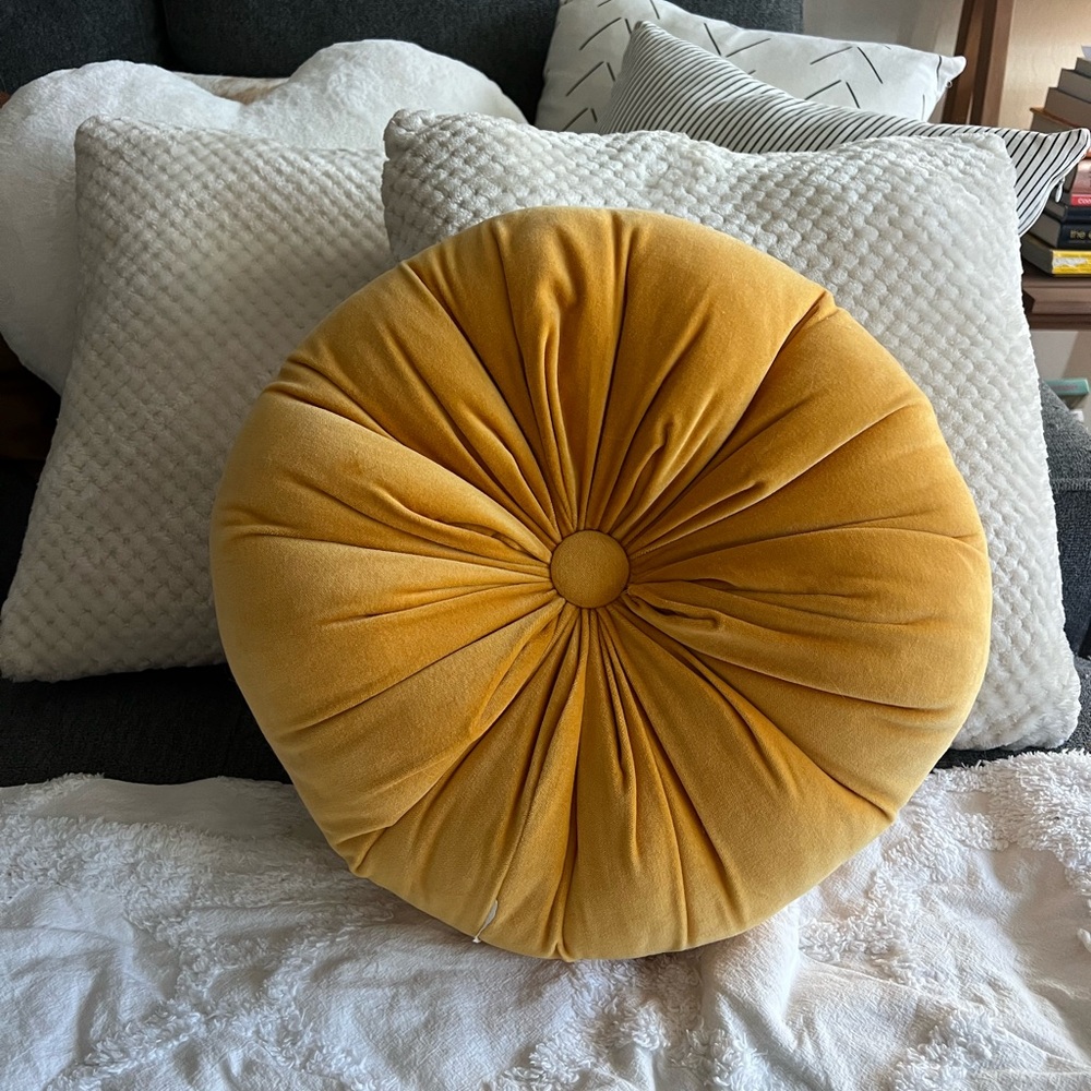 Sunburst Yellow Round Velvet Pillow